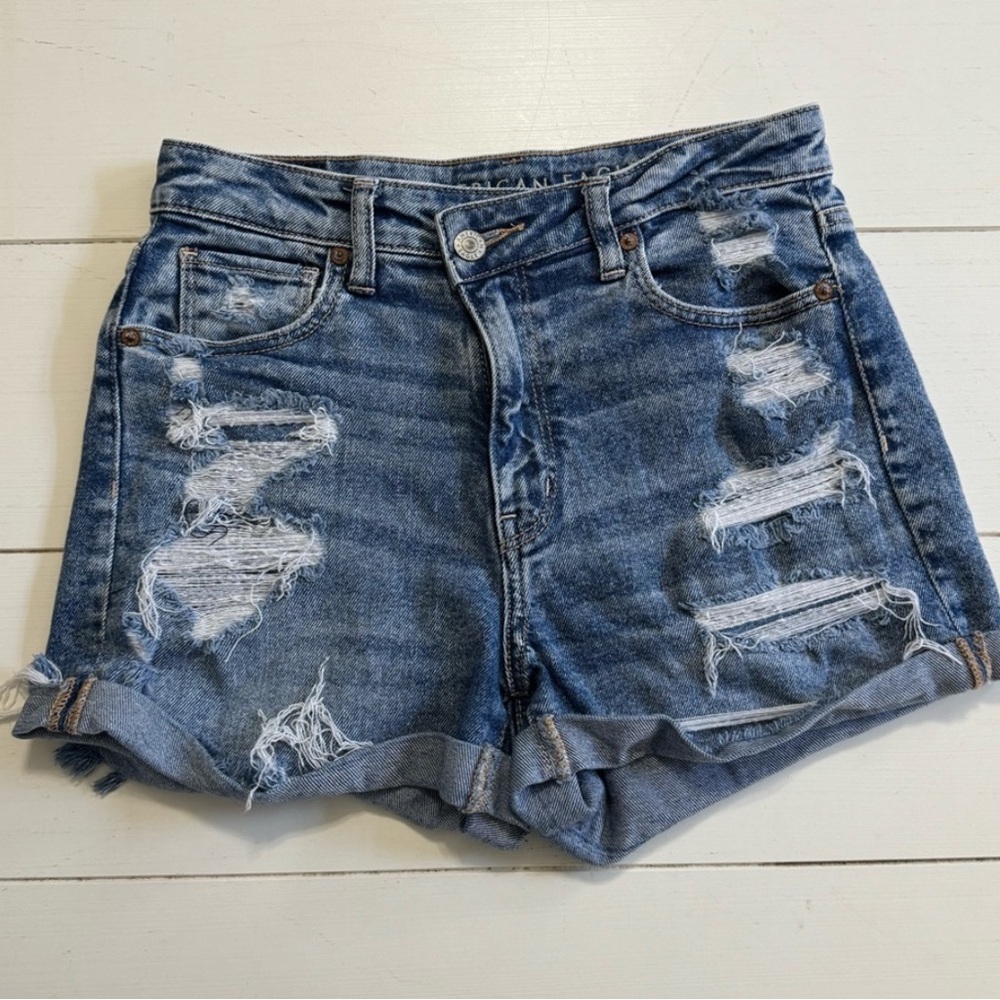 American Eagle Outfitters Blue Distressed Jean Shorts